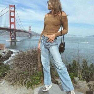 Good American Off The Shoulder Women’s Sweater Neutral Brown| Size XL | NWT